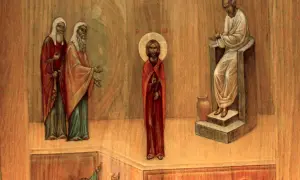 Ikona przedstawia scenę z życia Jezusa. Widać tu postacie w tradycyjnych strojach, a także naczynie i podwyższenie. Ile jest stacji drogi krzyżowej?