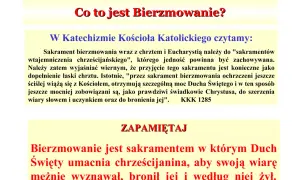 Bierzmowanie po angielsku to "Confirmation". Tekst wyjaśnia, że to sakrament umacniający wiarę.